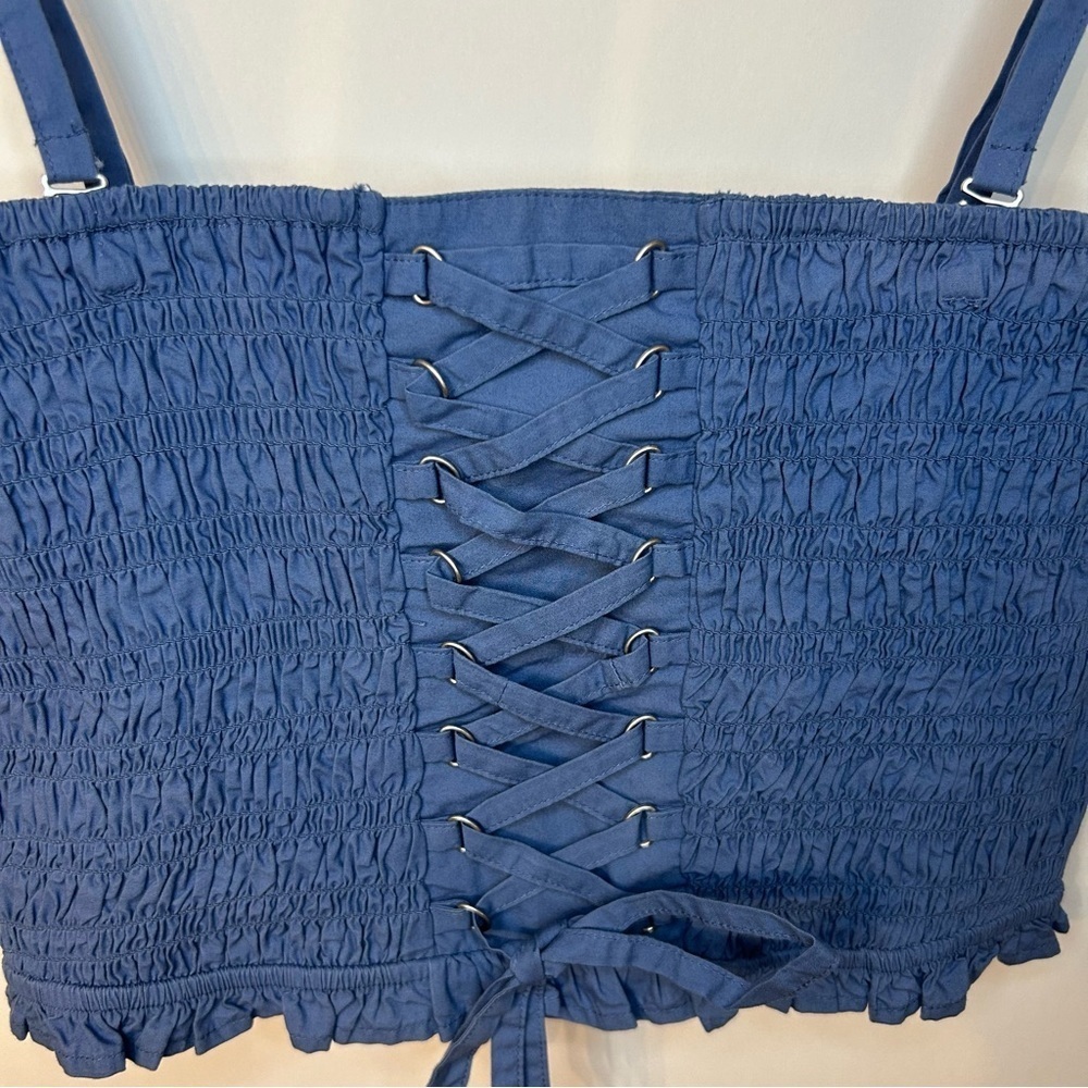 *NWT* American Eagle Blue Smocked Corset Sleeveless Crop Tube Top, Size Medium - Picture 7 of 12